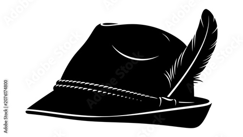 Tableau sur toile Hunting Hat with Feather: A striking silhouette of a traditional hunting hat adorned with a distinctive feather, symbolizing adventure and the great outdoors