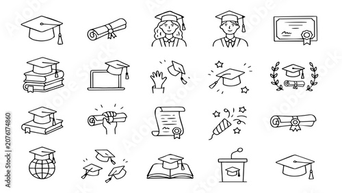 Canvastavla Hand drawn doodle graduation icons set