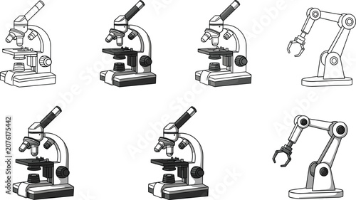 Bild auf Leinwand Laboratory equipment vector icon set featuring detailed scientific microscopes a
