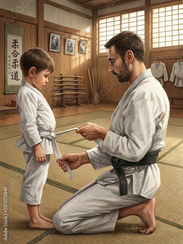 maestro di judo con piccolo allievo