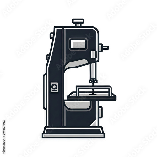 Vector illustration of a professional industrial bandsaw machine for woodworking and metal cutting, isolated on white background
