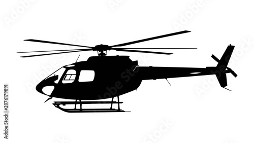 Obraz na płótnie Helicopter Silhouette: A sleek, black silhouette of a modern helicopter is depicted against a stark white background, showcasing its aerodynamic design and powerful rotor system