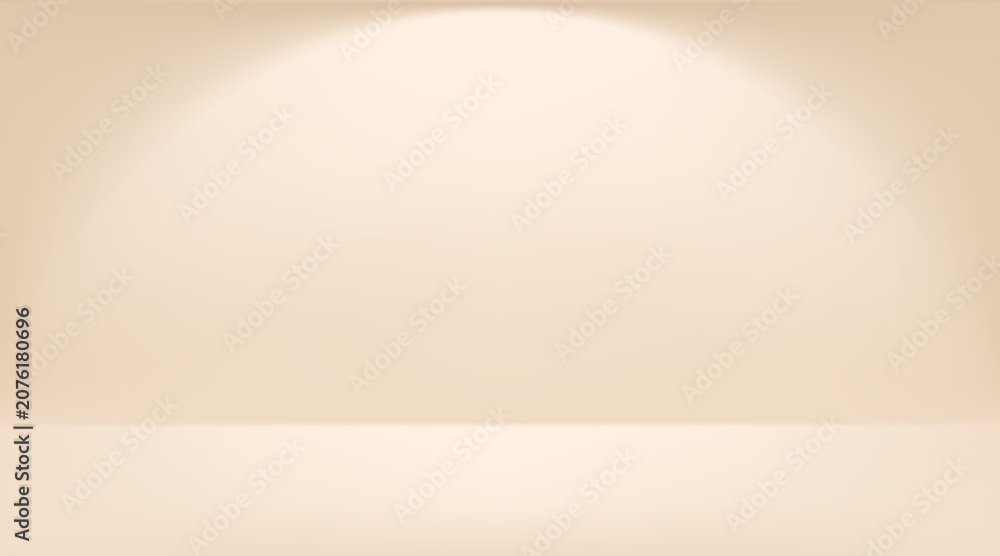 Obraz premium Beige studio background with soft gradient light, perfect for product display. Elegant cream bg creates warm, luxurious atmosphere with subtle golden tones. Vector Illustration