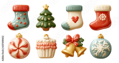 Colorful Christmas Ornaments and Decorations in Festive Holiday Style