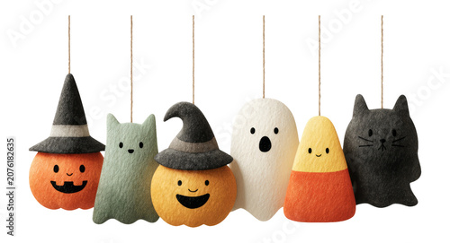 Festive Halloween Decorations with Pumpkins, Ghosts, and Cats on Display