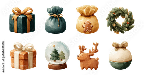 Festive Christmas Illustrations with Gifts and Decorative Elements