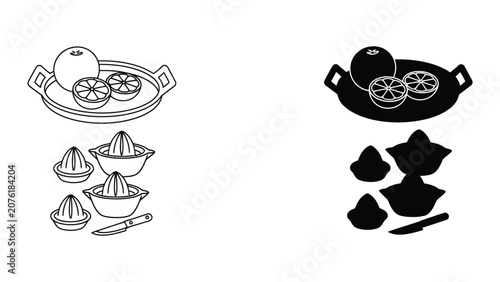 Foto Set of citrus juicer kitchen tools vector illustration