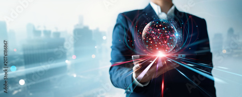 Abstract, Big data network and AI technology, Algorithm Innovation and Data science, Business data flow on global network and strategy to business changes with flexibility resilience digital setting.