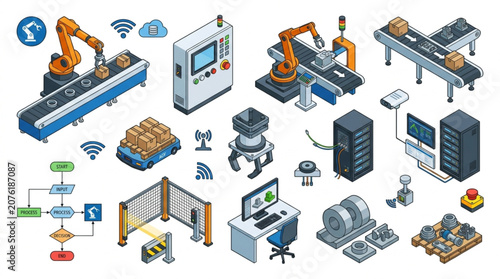 Industrial Robotic Arm Automation Workflow for Smart Factory Manufacturing and Industry 4.0 Assembly Line Production