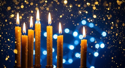 Hanukkah celebration glowing candles with bokeh lights festive jewish holiday