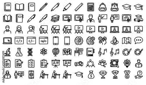 Academic Education Outline Icon Collection Vector with School Study Science Online Course and Editable Stroke Symbols