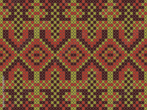 Seamless knit pattern with bold diamond motifs in olive, rust, burgundy, and brown. Ideal for sweaters, scarves, blankets, upholstery, wallpaper, and autumn-inspired textile collections.