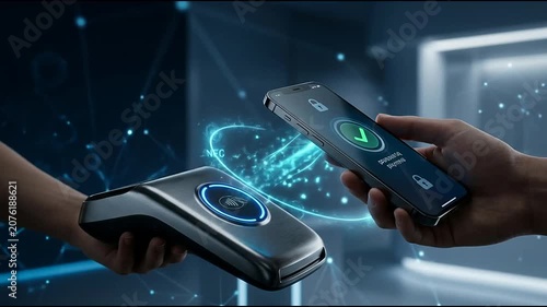Contactless payment interaction between smartphone and handheld terminal.