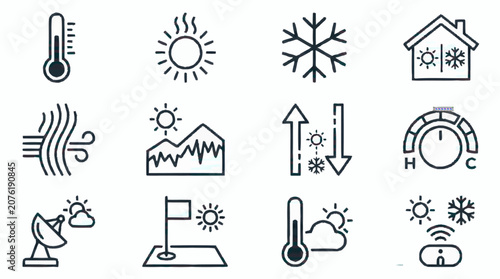 Canvastavla Collection of weather and temperature icons in line art style.