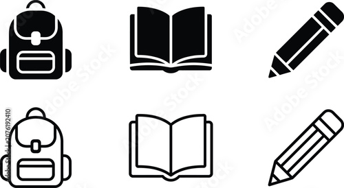 Tableau sur toile book education icon set with open book, backpack, headphones and pencil school s