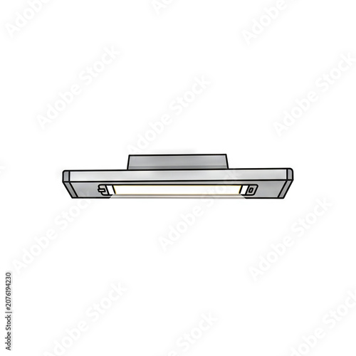 Illustration of a modern undercabinet kitchen range hood with integrated led lighting, featuring a sleek stainless steel finish and minimalist design for ventilation and illumination