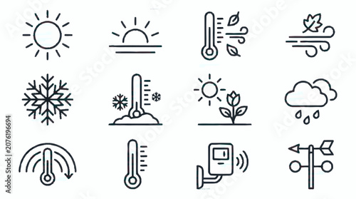 Konstfotografi Collection of weather and climate icons in line art style.