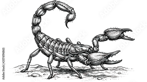 Bild auf Leinwand Vintage scorpion engraving vector, detailed black and white arachnid illustratio