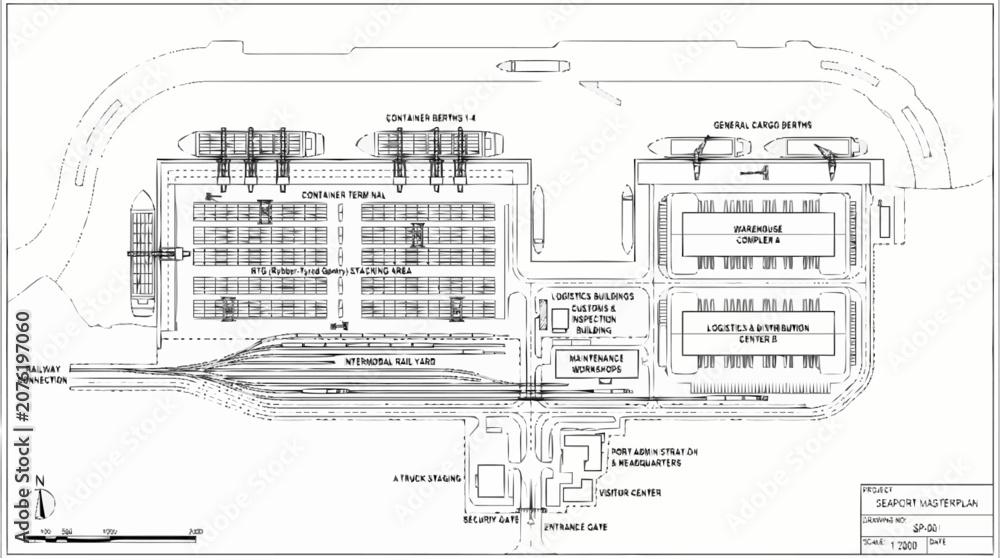 Fototapeta premium A detailed illustration of a large industrial complex with buildings and infrastructure