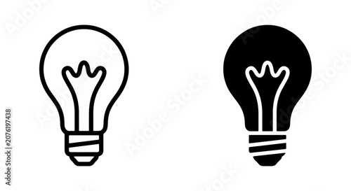 Light Bulb Icon Set, Simple Idea Symbol, Innovation Concept, Black and White Vector Graphics for Business and Technology