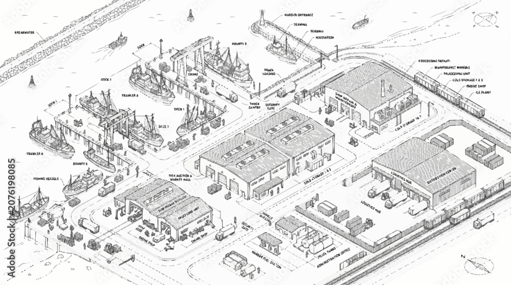 Fototapeta premium Aerial view of an industrial complex with several buildings and vehicles on a large property