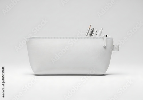 Minimalist white wooden pencil case with stationery