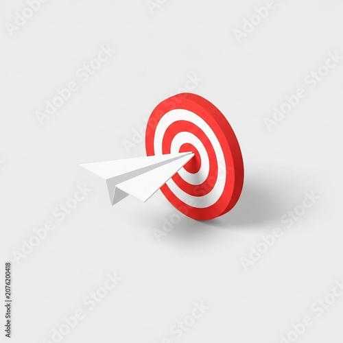 Target with paper airplane hitting the bullseye for success