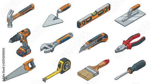 Foto Collection of various hand tools for construction and repair.