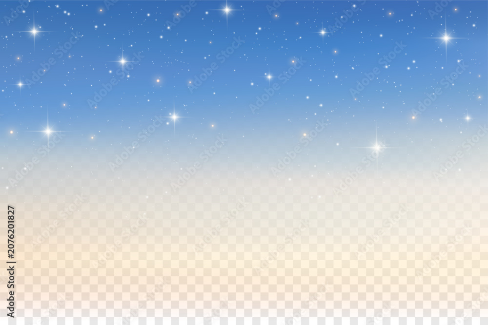 Obraz premium Starry night sky background with glowing constellations and cosmic dust. Deep blue space vector illustration with shimmering starlight and magical sunset.