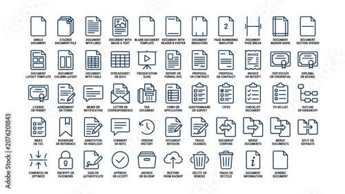 Konstfotografi Comprehensive collection of business document management vector icons for office