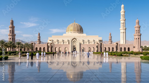 MUSCAT, OMAN -21 NOV 2018- Opened in 2001, the Sultan Qaboos Grand Mosque located in the Omani capital of Muscat is the main mosque in the Sultanate of Oman