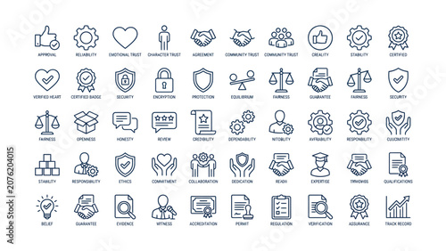 Fotografie Comprehensive collection of business trust quality and security line icons illus