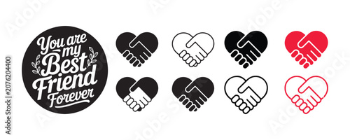 Foto Heart shaped handshake illustrations representing friendship and love in various outline styles