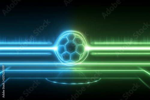 Neon soccer ball with glowing light trails