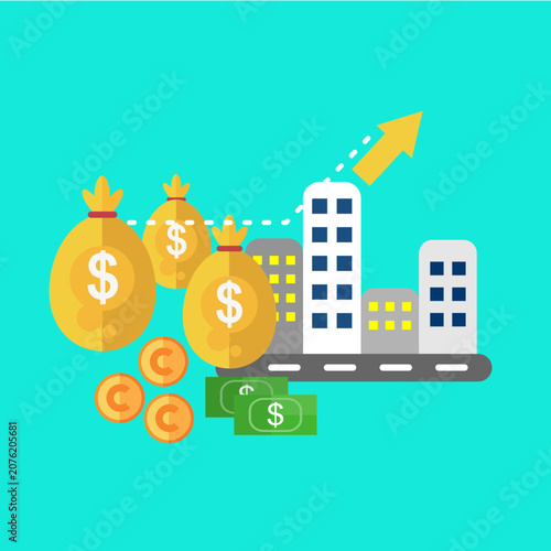 Abstract city background with modern urban buildings, architecture and skyline, vector illustration of town, houses and street landscape business concept design