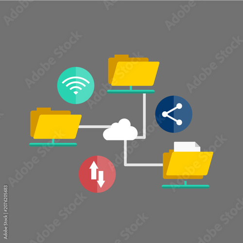 Cloud computing concept with laptop and flat icon set for business web technology network internet website mobile shopping and office illustration design