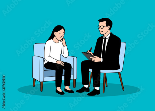 Two Business People Talking in Modern Office Meeting with Laptop Teamwork and Professional Collaboration Vector Illustration