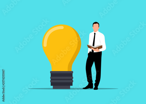 Businessman with Bright Light Bulb Idea Creative Thinking Innovation and Business Solution Vector Illustration