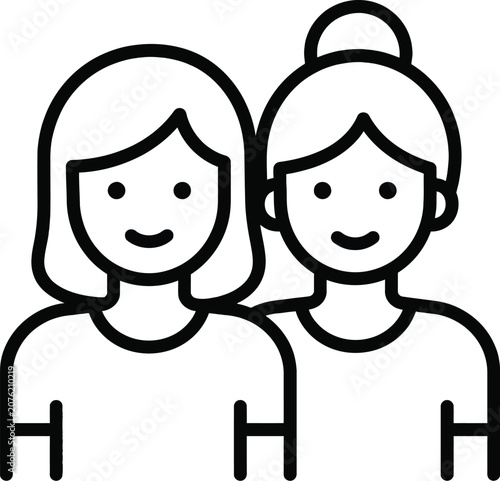 Two female profile icons black line art on a white background