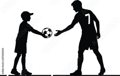 Football exchange silhouette against a white background two figures passing