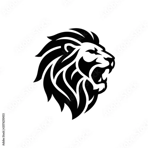 Obraz Stylized Lion Head Roaring Black and White Graphic.