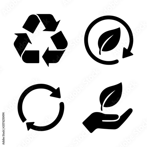 Recycle sign and ecological reuse symbol icon set