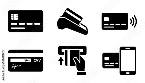 Photos Credit Card Payment Icons, Contactless Transaction Symbols, Digital Wallet & POS