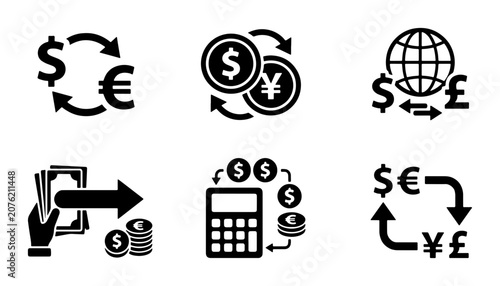 Foto Currency Exchange Icons Set, Finance & Banking Symbols, Global Money Transfer Gr