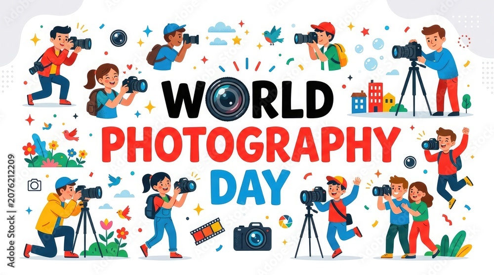 Fototapeta premium Celebrating world photography day with joyful photographers in action
