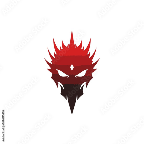 Fierce red spiky devil head mascot logo.