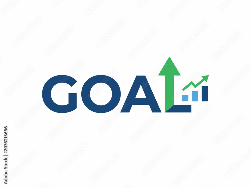 Fototapeta premium Goal Text With Upward Arrow Business Growth Flat Vector Concept