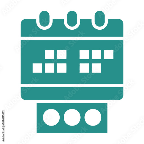 Teal calendar icon with white squares and circles