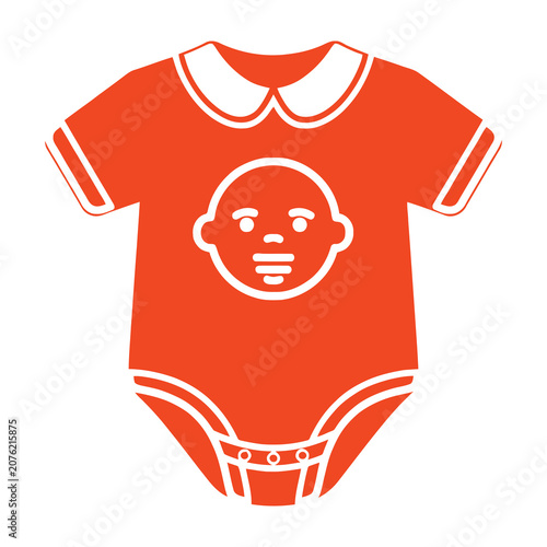 orange baby onesie with white collar and face graphic