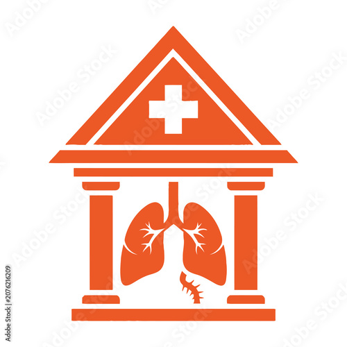 Medical building with lungs and cross symbol